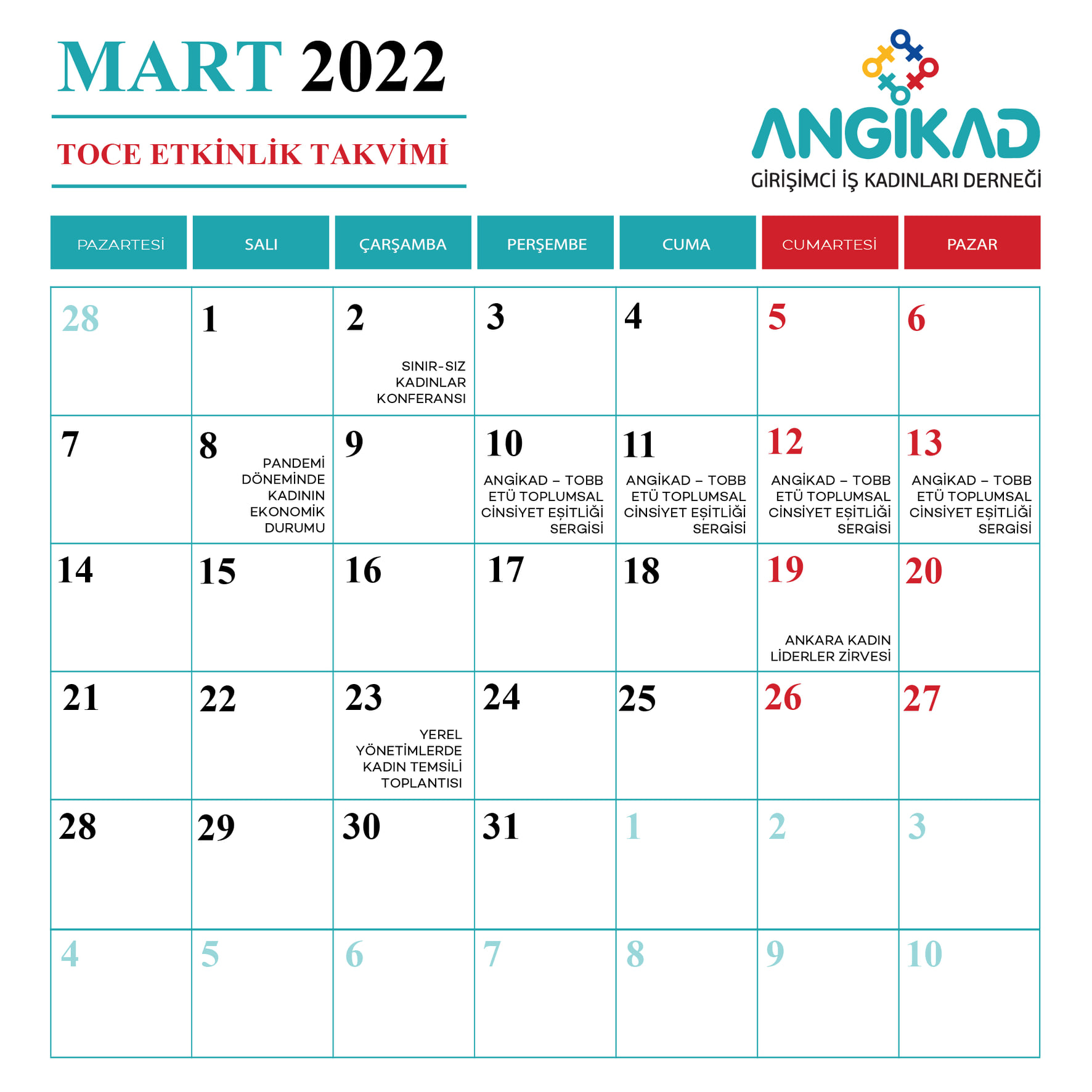 TOCE ETKİNLİK TAKVİMİ - MART 2022
