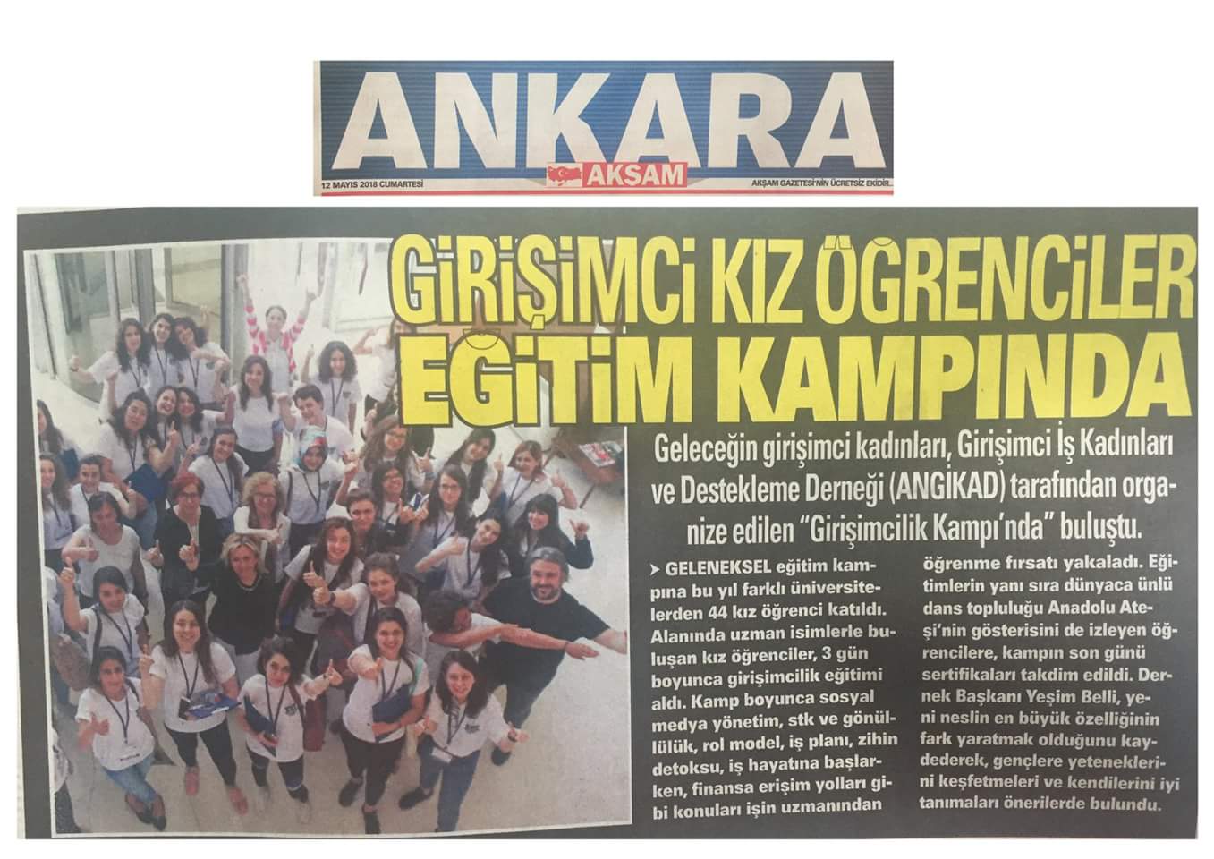 Akşam Ankara - Girişimci Kız Öğrenciler Eğitim Kampında
